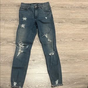 Express Dark Blue Distressed Skinny Jeans